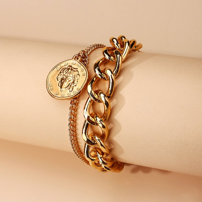 

Coin Chain Bracelet, Gold