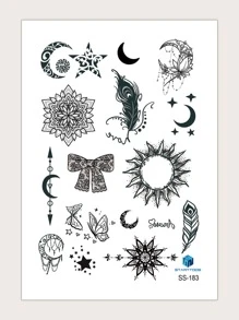 1 folha de etiqueta de tatuagem de padrão de lua - Preto - Visão 1