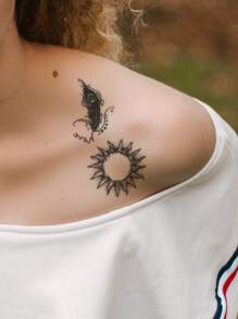 1 folha de etiqueta de tatuagem de padrão de lua - Preto - Visão 2