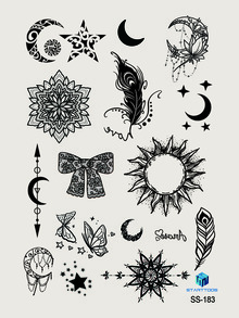 1 folha de etiqueta de tatuagem de padrão de lua - Preto - Visão 4