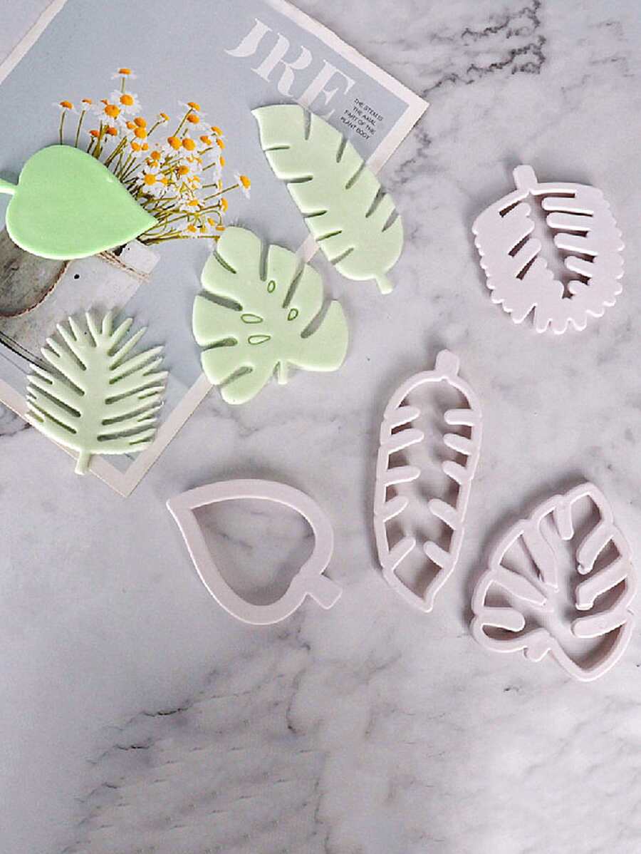 4入組棕櫚葉形狀DIY塑膠耐用廚房烘烤餅乾模型切割刀 - 白色 - 查看 1