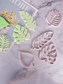 4入組棕櫚葉形狀DIY塑膠耐用廚房烘烤餅乾模型切割刀 - 白色 - 查看 5