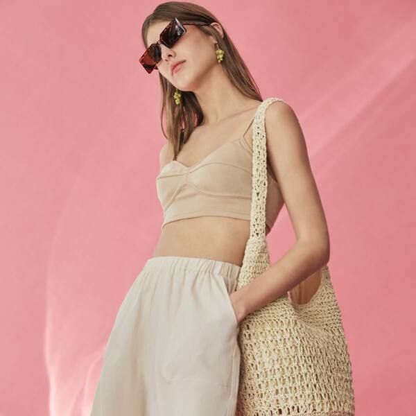 

Crop Bustier Cami Top, Apricot