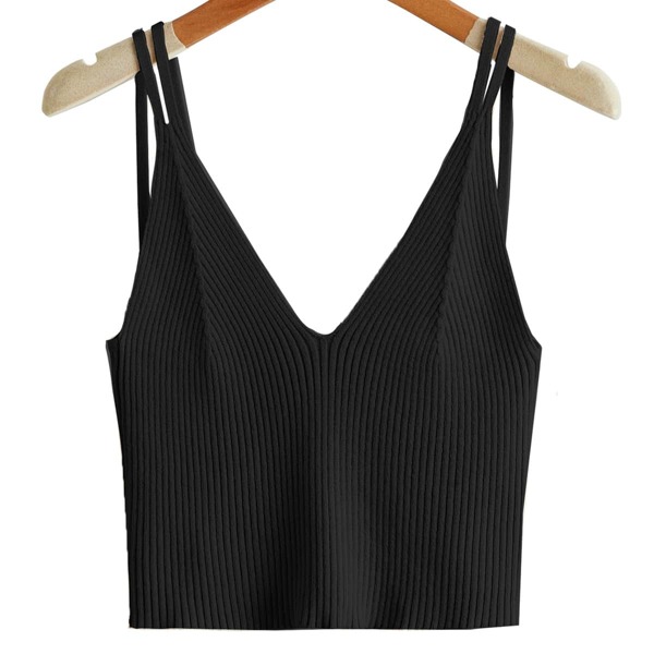 

Solid Rib Knit Top, Black