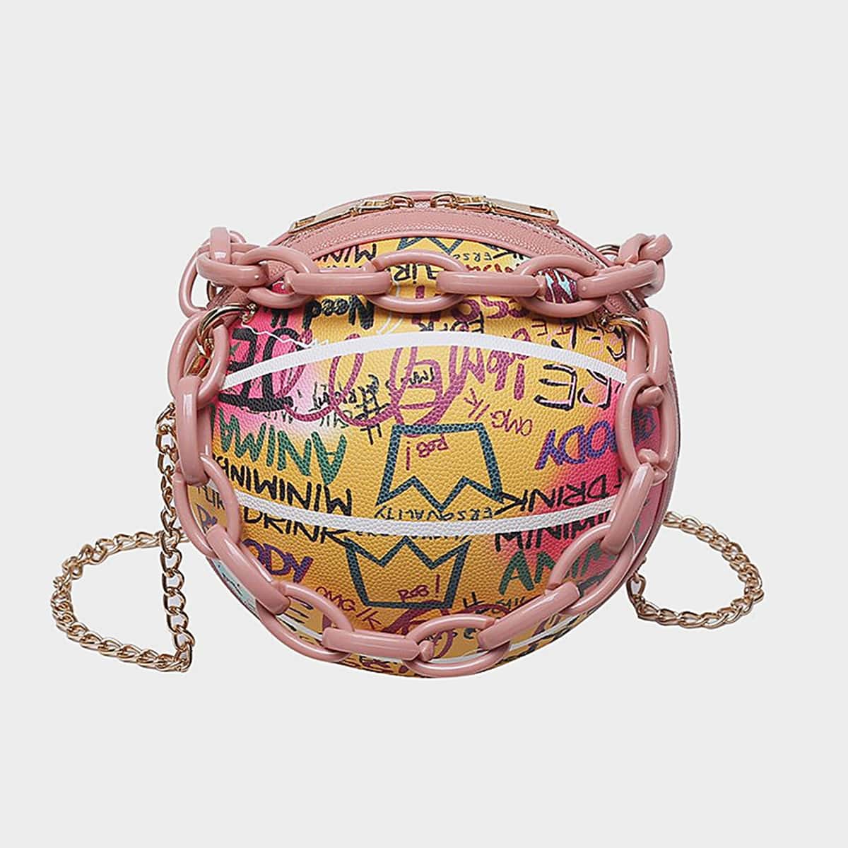 

Graffiti Ball Shaped Satchel Bag, Multicolor