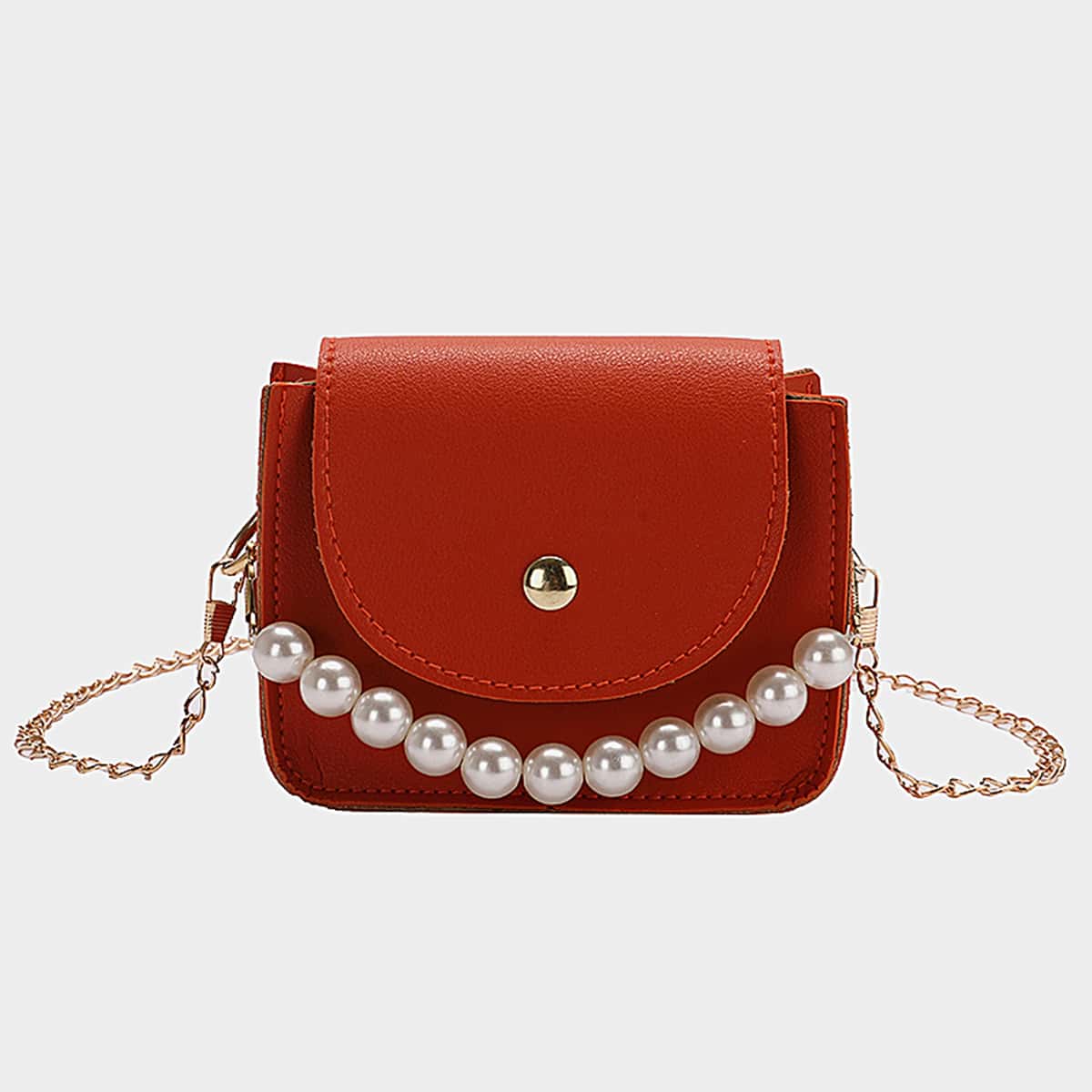 

Faux Pearl Handle Mini Satchel Bag, Orange