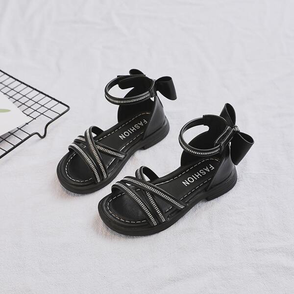 

Girls Rhinestone & Bow Decor Strappy Sandals, Black