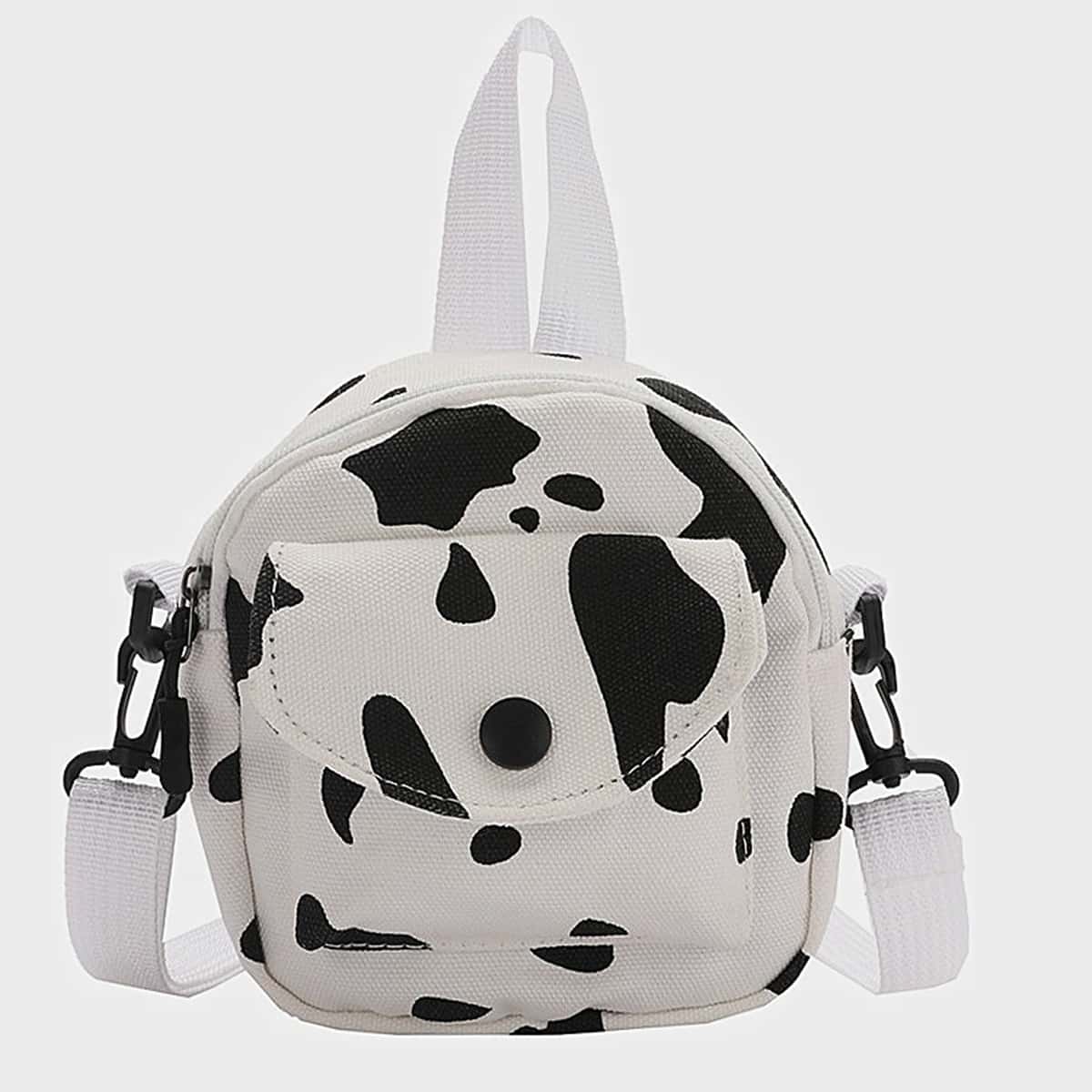 

Cow Print Satchel Bag, Black and white