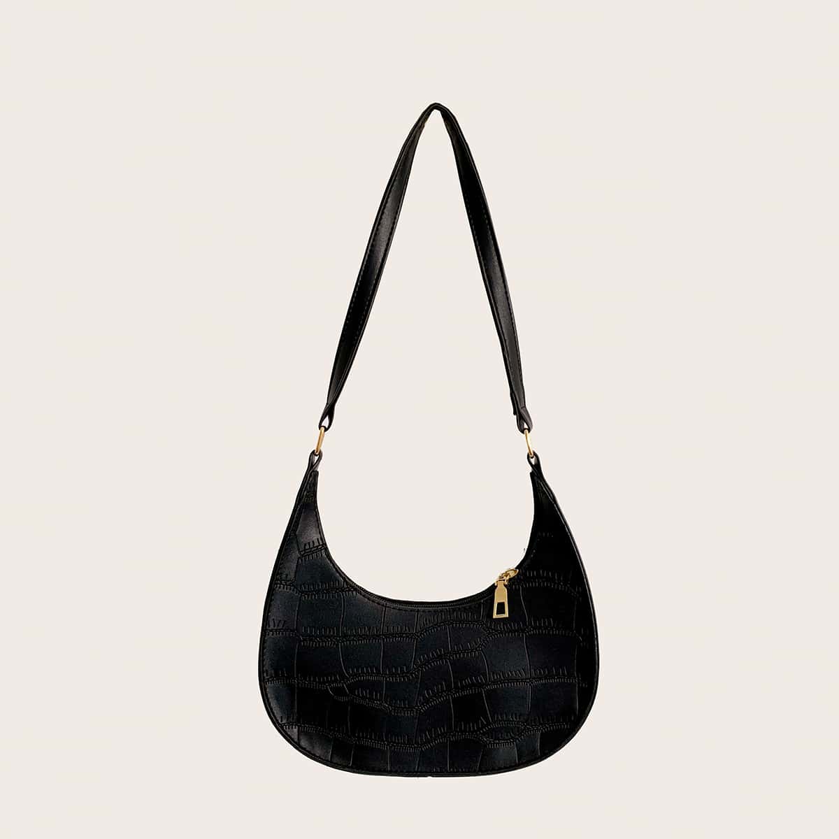 

Croc Embossed Baguette Bag, Black