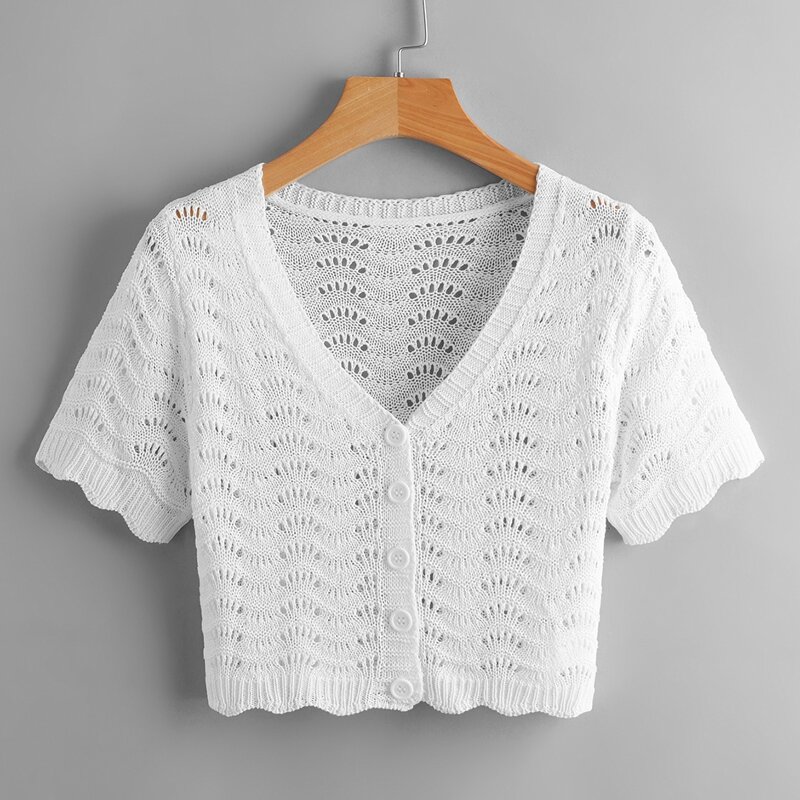 

Solid Button Front Knit Top, White