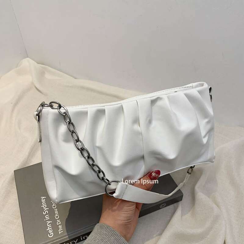 

Solid Chain Ruched Bag, White
