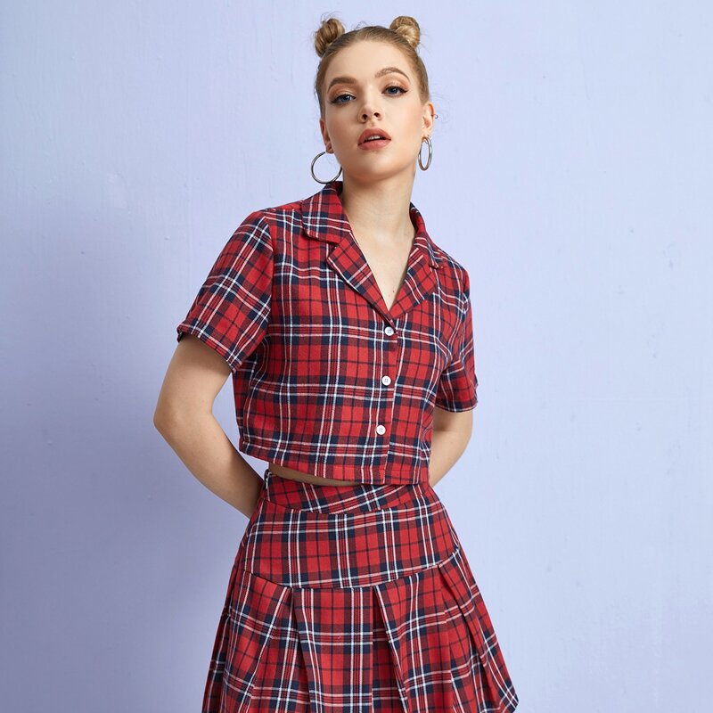 

Tartan Button Front Blouse, Multicolor