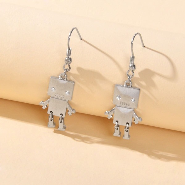 

Robot Design Earrings, Silver
