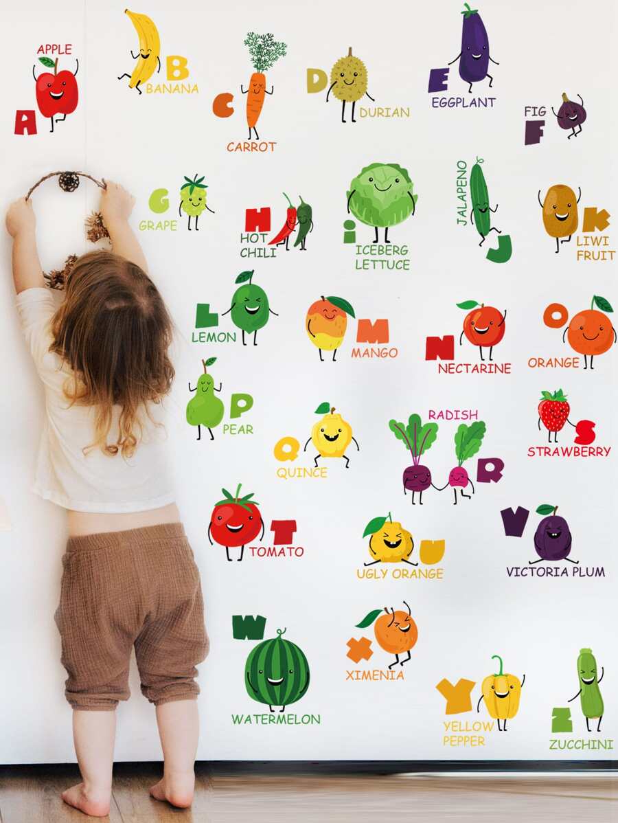 Kids Cartoon Vegetable & Fruit Alphabet Wall Sticker - Multicolor - View 1