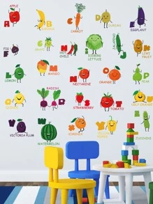 Kids Cartoon Vegetable & Fruit Alphabet Wall Sticker - Multicolor - View 3