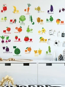Kids Cartoon Vegetable & Fruit Alphabet Wall Sticker - Multicolor - View 6