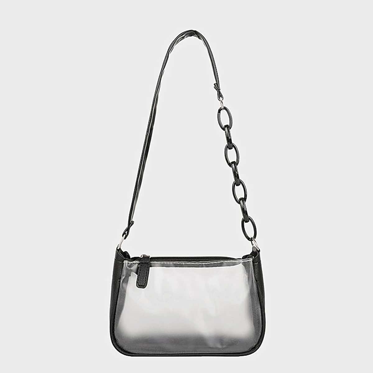 

Clear Baguette Bag, Black
