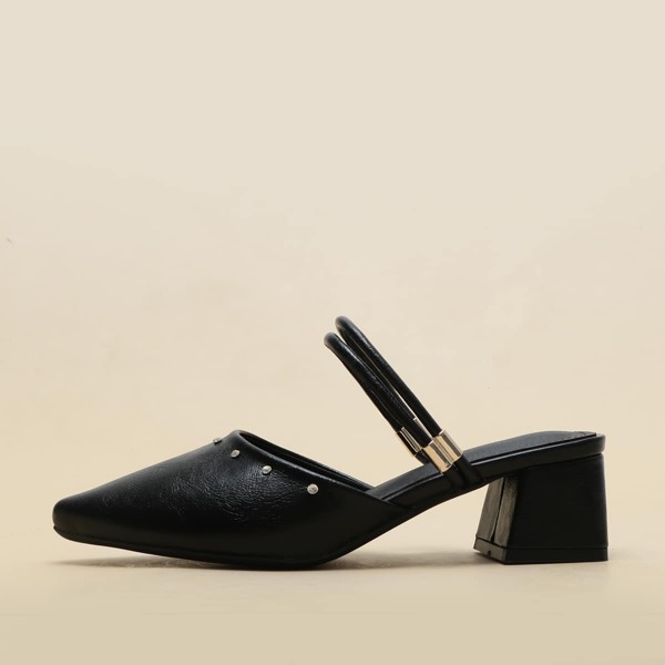 

Rhinestone Detail Mid Heeled Mule Heels, Black