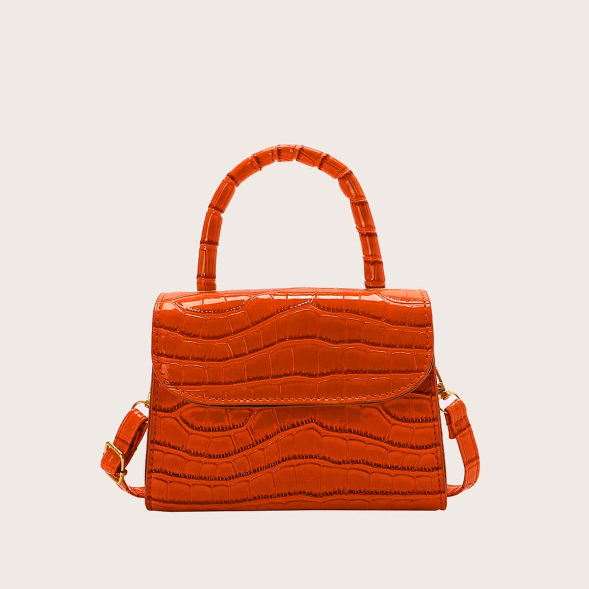 

Croc Embossed Satchel Bag, Orange