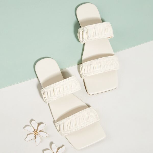 

Minimalist Ruched Slide Sandals, Beige