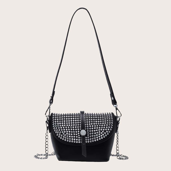 

Studded Decor Shoulder Bag, Black