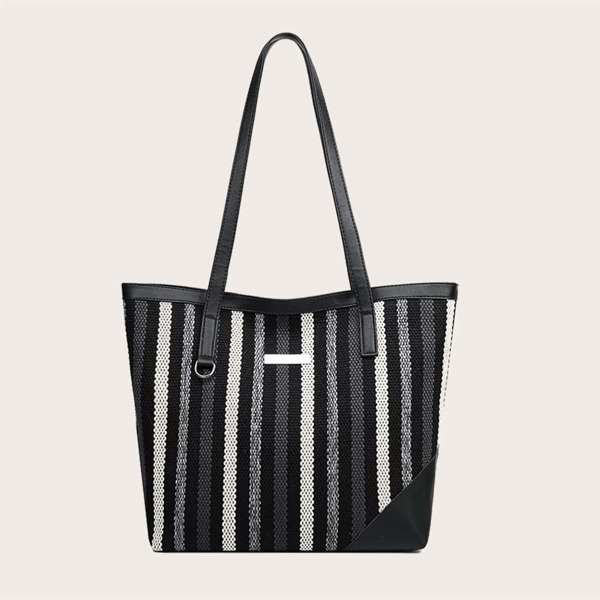 

Striped Tote Bag, Black