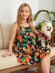 SHEIN Girls Ruffle Hem Floral & Fruit Print Cami Dress - Multicolor - View 4