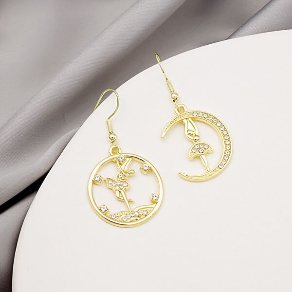 

Rhinestone Decor Mismatched Earrings, Gold