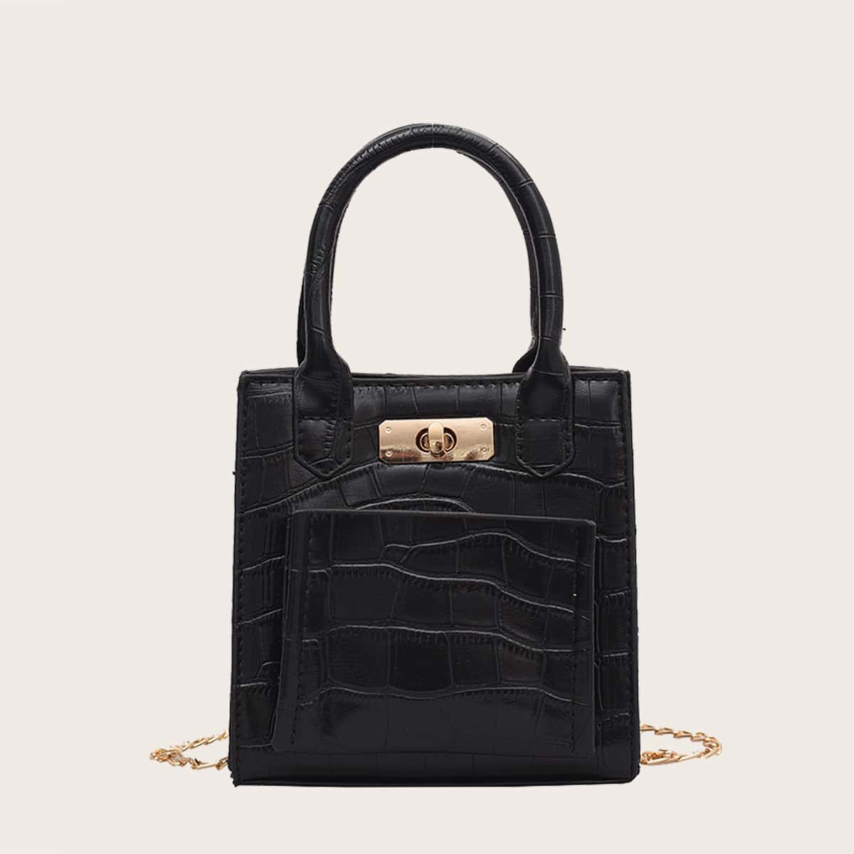 

Croc Embossed Mini Satchel Bag, Black