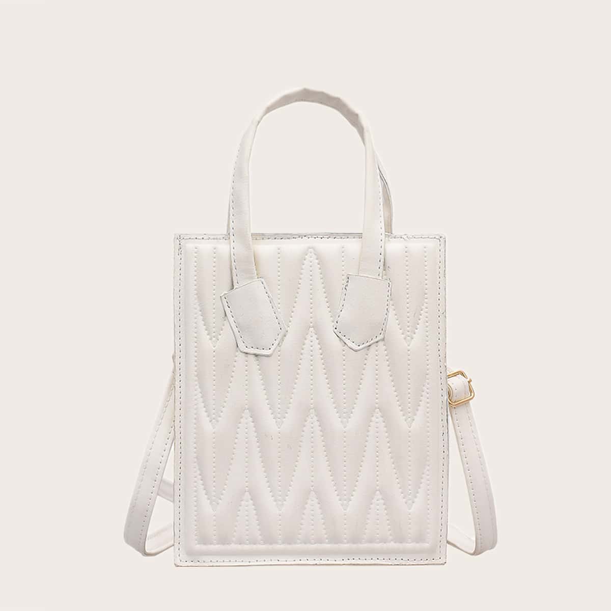 

Quilted Satchel Bag, White