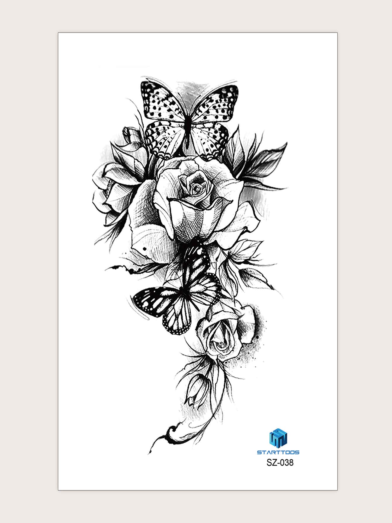 1sheet Butterfly & Flower Pattern Tattoo Sticker - Black - View 1