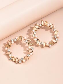 水鑽裝飾圓耳環 - 香檳色 - 查看 2