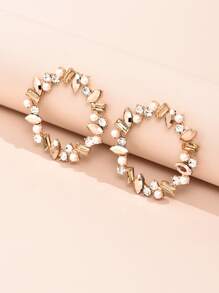 水鑽裝飾圓耳環 - 香檳色 - 查看 3