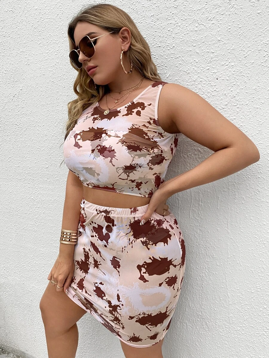 Plus Size 4packs Tie Dye Bikini Set & Cover Up Set Summer Beach - Multicolor - View 1