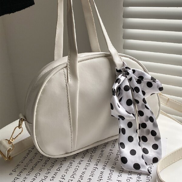 

Twilly Scarf Decor Satchel Bag, White