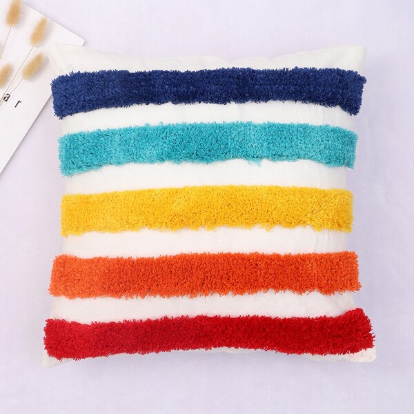 

Rainbow Stripe Embroidery Cushion Cover Without Filler, Multicolor