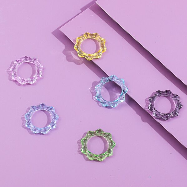 

6pcs Resin Ring, Multicolor