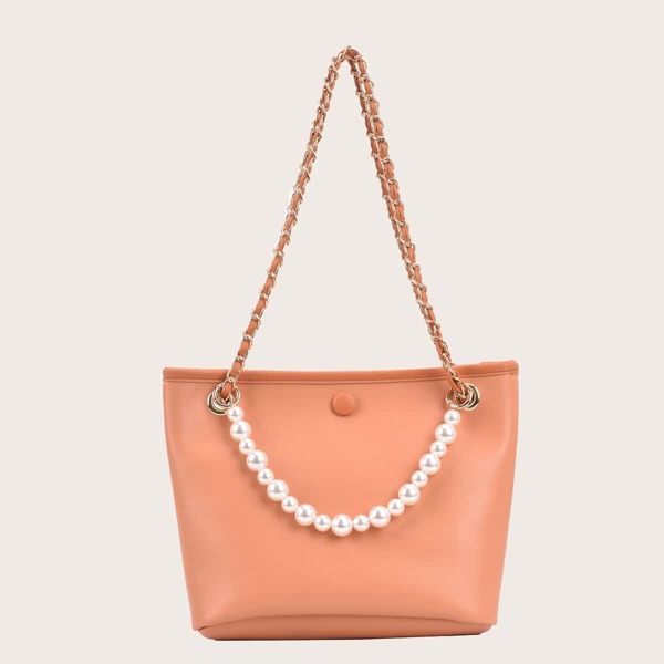 

Faux Pearl Beaded Tote Bag, Orange