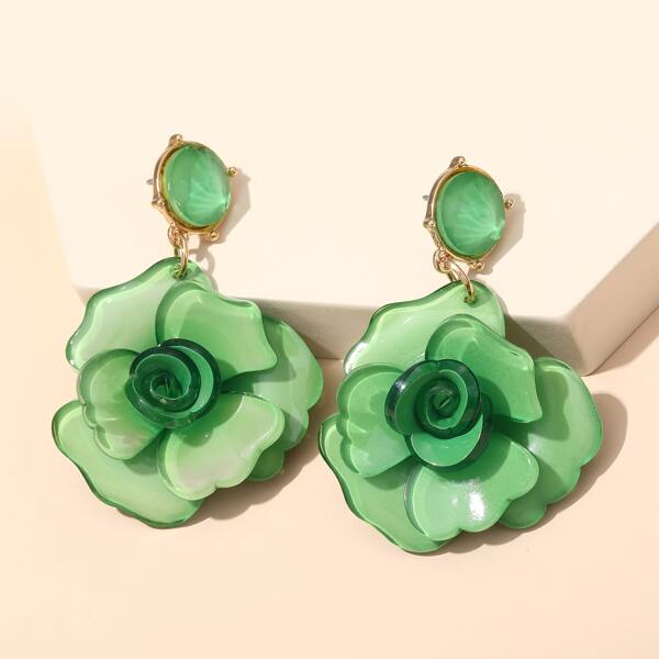 

Resin Flower Earrings, Green