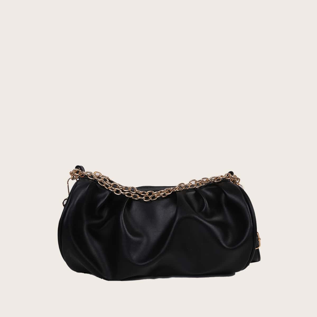 

Solid Chain Ruched Bag, Black