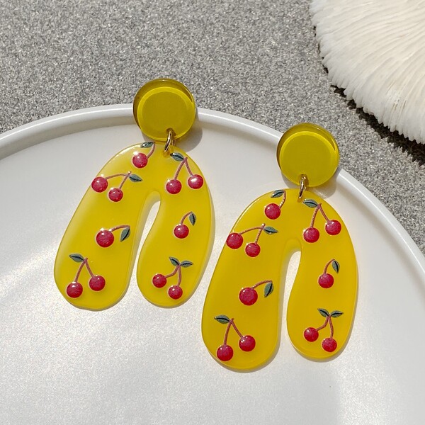 

Cherry Pattern Resin Earrings, Yellow