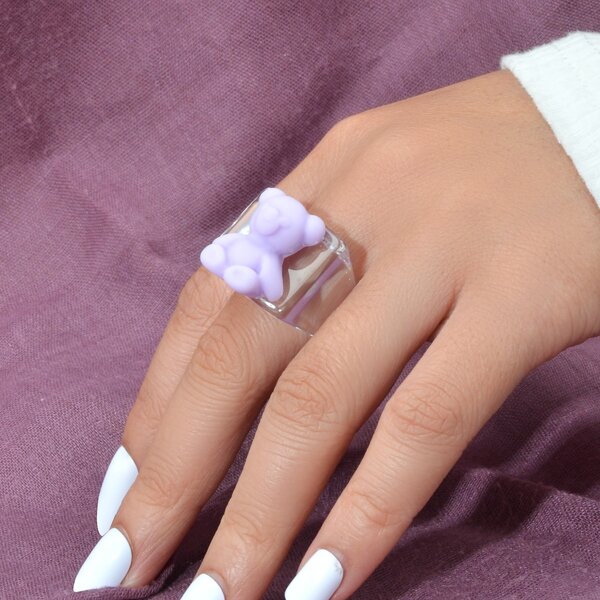 

Cartoon Bear Decor Resin Ring, Purple