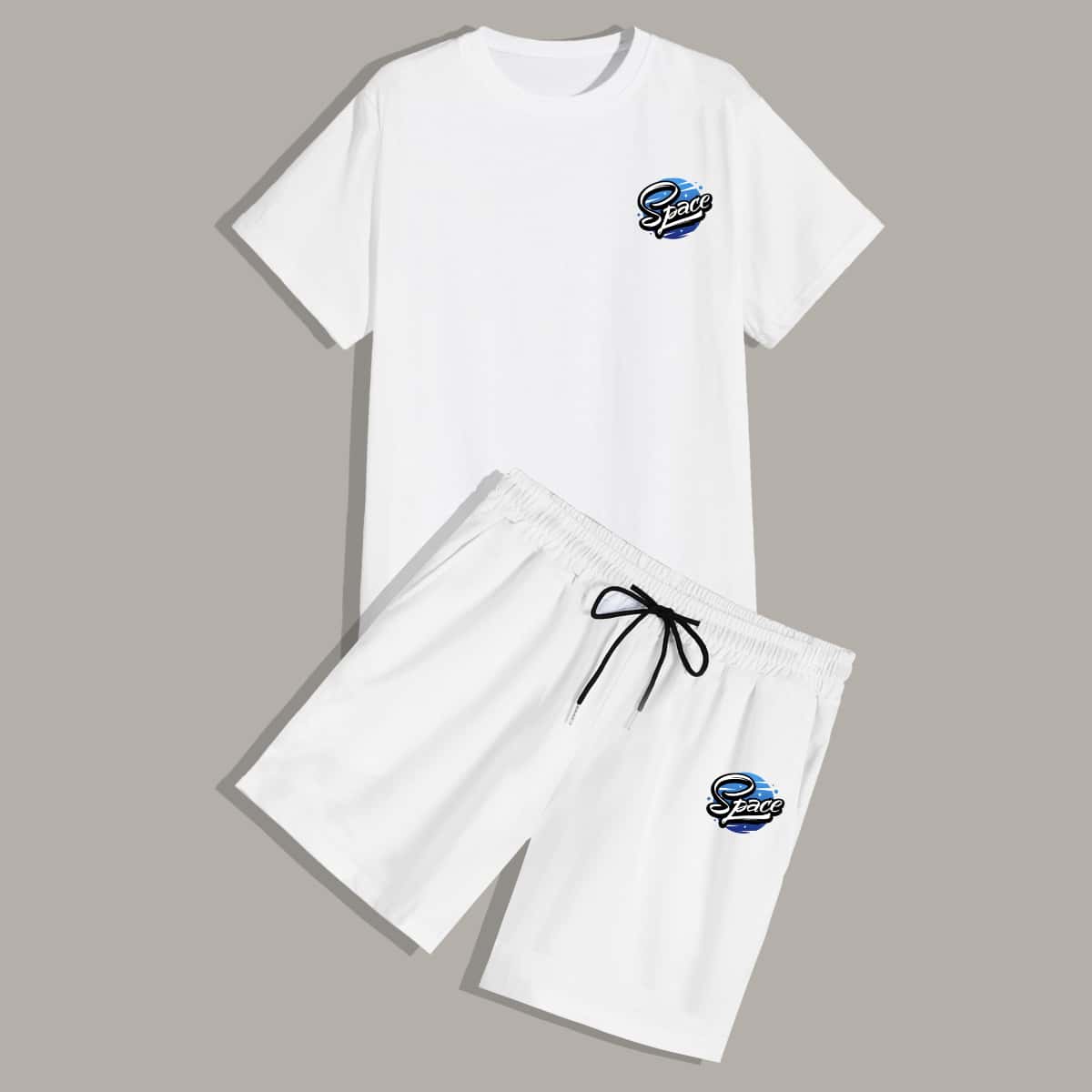 

Guys Letter Tee & Drawstring Shorts, White
