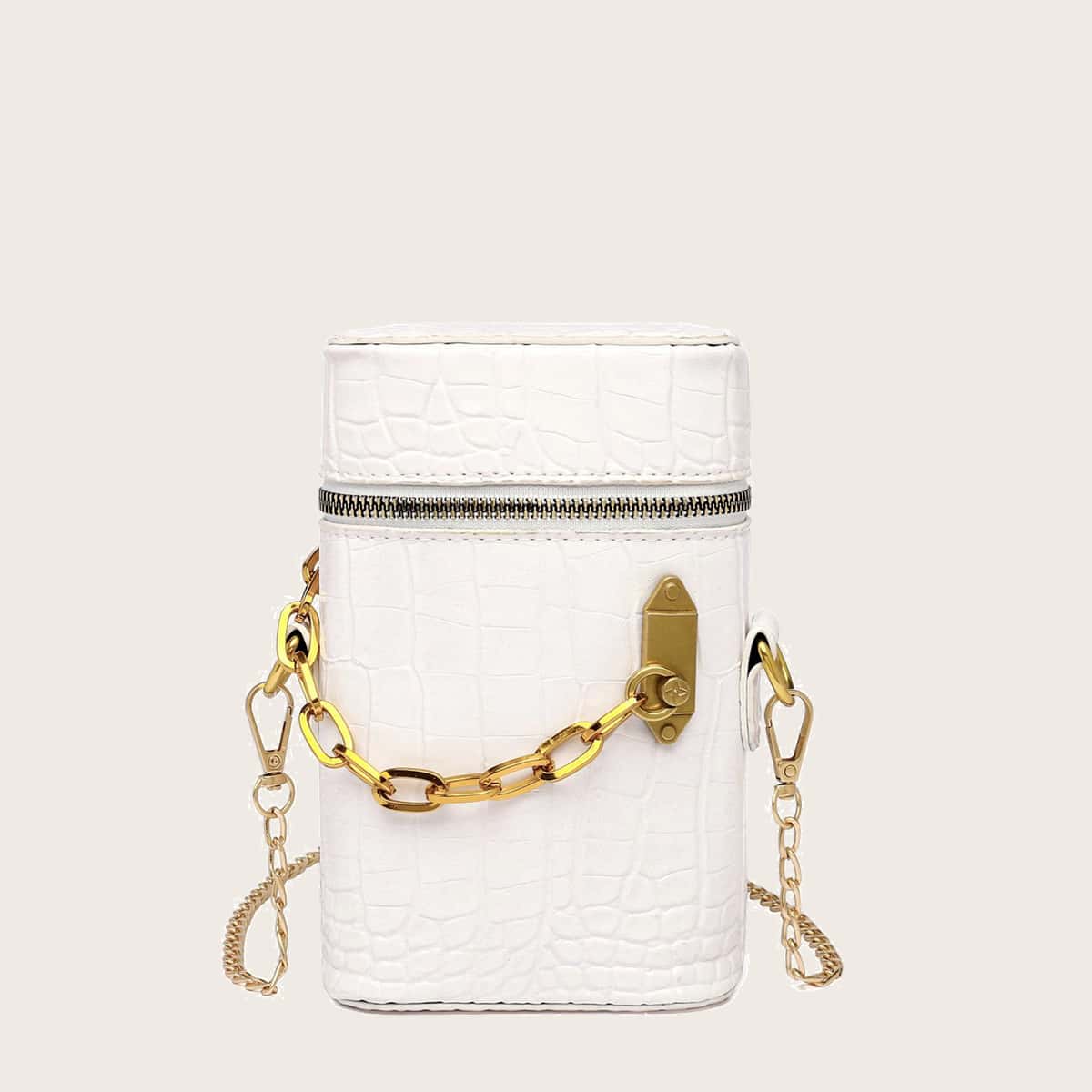 

Croc Embossed Chain Bucket Bag, White