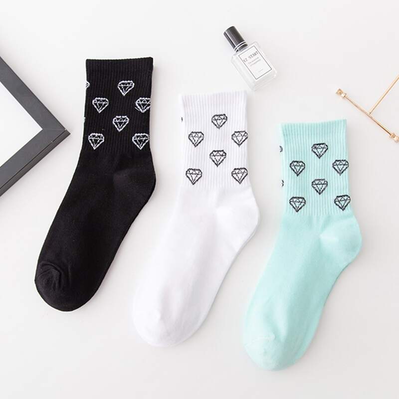 

3pairs Graphic Crew Socks, Multicolor