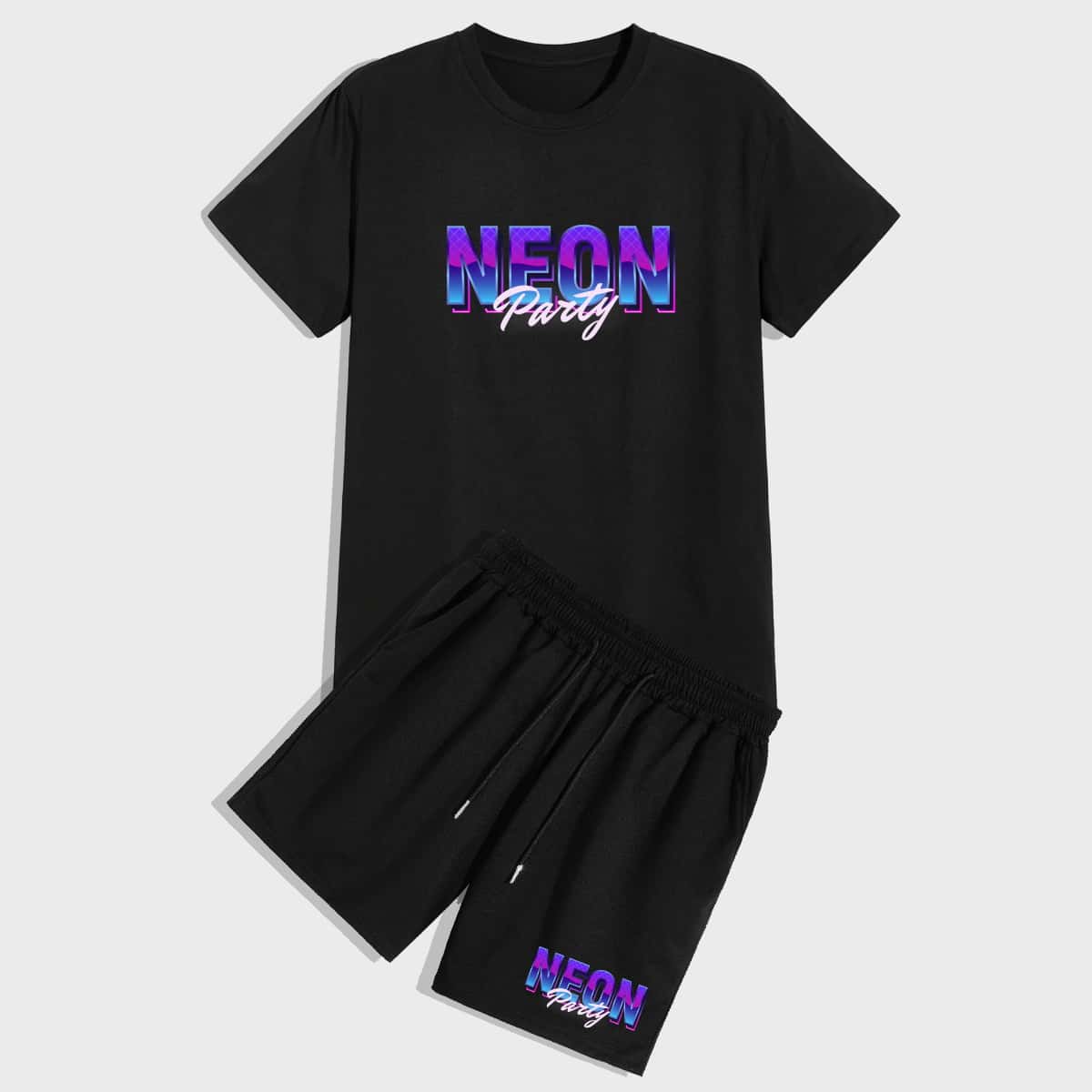 

Guys Letter Tee & Drawstring Shorts, Black