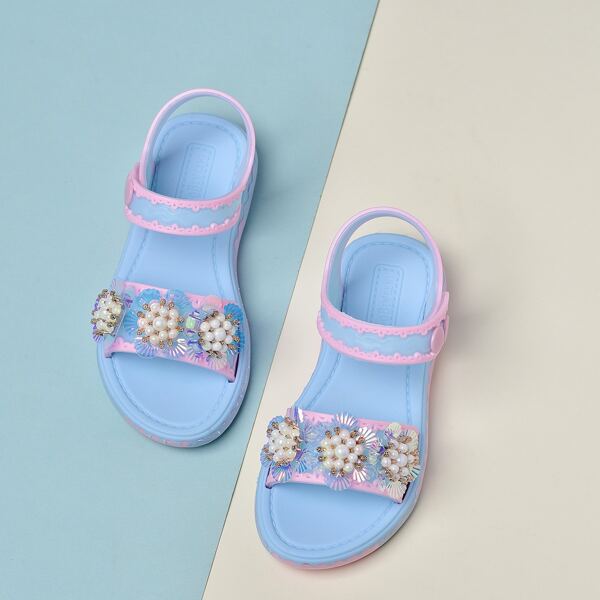 

Toddler Girls Faux Pearl Decor Velcro Strap Sandals, Blue