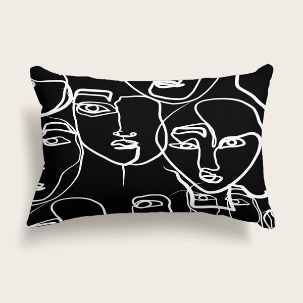

Abstract Face Print Lumbar Pillowcase Without Filler, Black and white