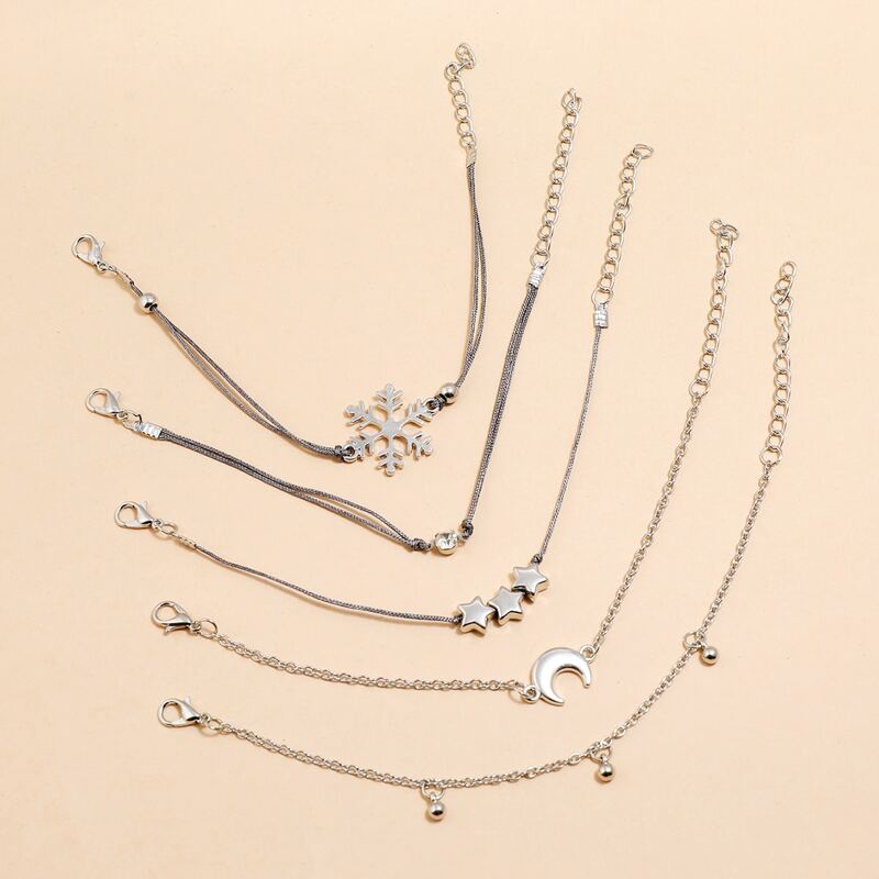 

5pcs Star & Moon Bracelet, Silver