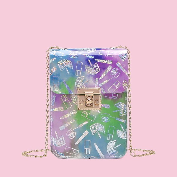 

Glitter Twist Lock Flap Chain Bag, Multicolor